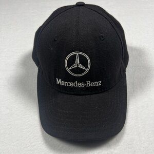 Vintage Mercedes Benz Black Racing Cap Leather Adjustable Strap Unisex One Size
